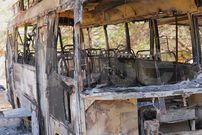 L'épave d'un bus incendié par des manifestants à l'université Cheikh Anta Diop de Dakar lors des émeutes du mois de Juin 2023.