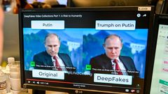 The FBI said on Tuesday that more people were using deepfake videos during job interviews. In this image, a person views a deepfake video on January 25, 2019, manipulated with artificial intelligence to potentially deceive viewers.