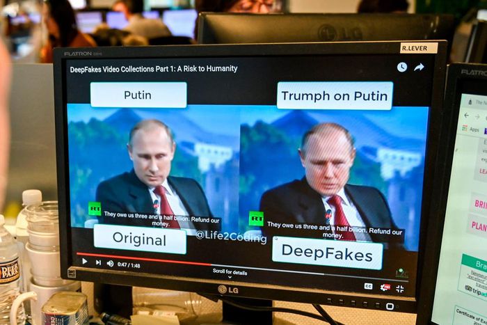 The FBI said on Tuesday that more people were using deepfake videos during job interviews. In this image, a person views a deepfake video on January 25, 2019, manipulated with artificial intelligence to potentially deceive viewers.