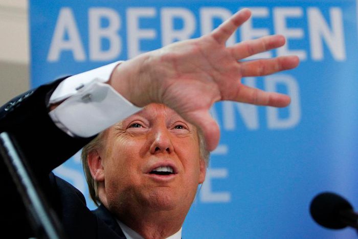 Trump at the airport in Aberdeen, Scotland.David Moir/Reuters