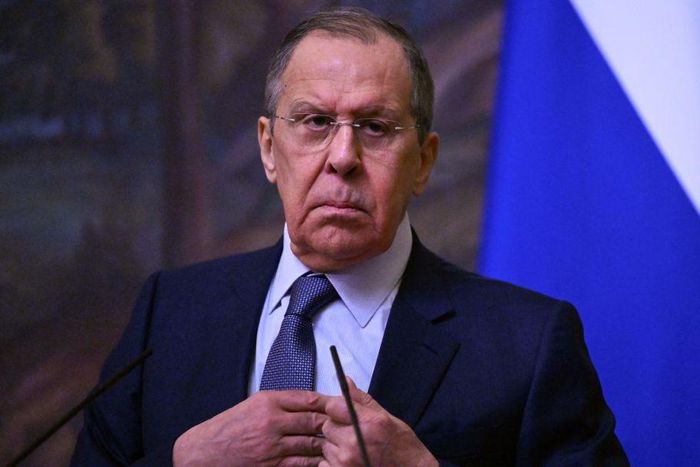 Russian Foreign Minister Sergei Lavrov attends a joint press conference with International Committee of the Red Cross (ICRC) President following their talks in Moscow on March 24, 2022.KIRILL KUDRYAVTSEV/POOL/AFP via Getty Images