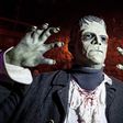 An actor depicting Frankenstein poses in the medieval Frankenstein Castle about 35 kilometers (22 miles) south of Frankfurt, Germany Saturday, Oct. 26, 2019. For 42 years the castle stages spooky Halloween events with monsters and live shows on three w...