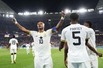 Andre Ayew célèbre son but contre le Portugal à la Coupe du monde, le 24 novembre 2022.