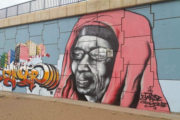 Yande Codou Sène sur une fresque murale à Dakar, Sénégal