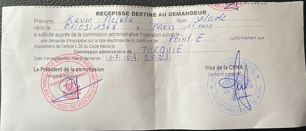 Inscription de Karim Wade