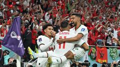 Le Marocain Abdelhamid Sabiri a ouvert le score, face à la Belgique, au stade Al-Thumama, à Doha (Qatar), le 27 novembre 2022. (MUSTAFA YALCIN / AFP)