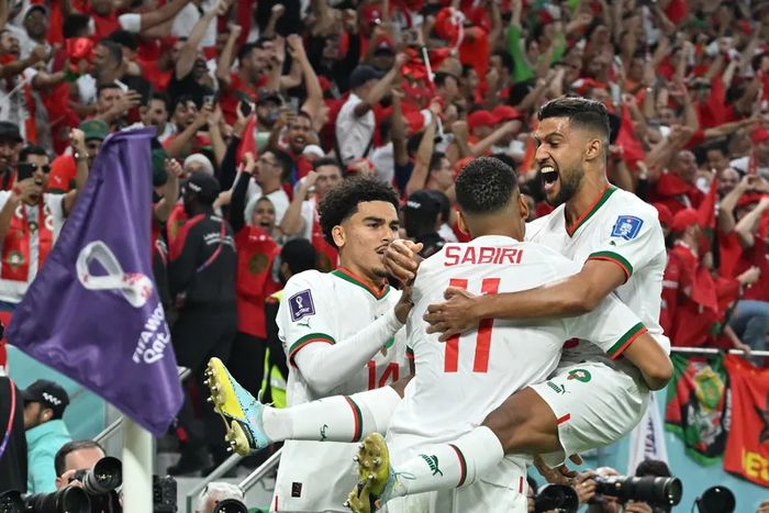 Le Marocain Abdelhamid Sabiri a ouvert le score, face à la Belgique, au stade Al-Thumama, à Doha (Qatar), le 27 novembre 2022. (MUSTAFA YALCIN / AFP)