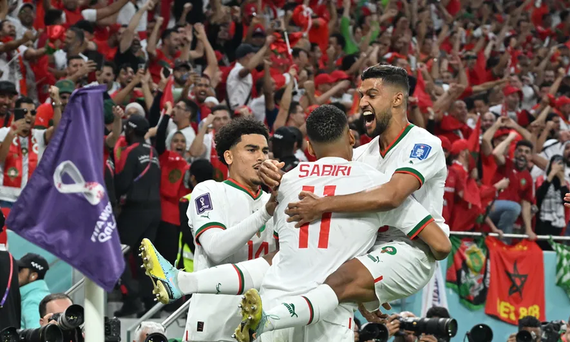 Le Marocain Abdelhamid Sabiri a ouvert le score, face à la Belgique, au stade Al-Thumama, à Doha (Qatar), le 27 novembre 2022. (MUSTAFA YALCIN / AFP)