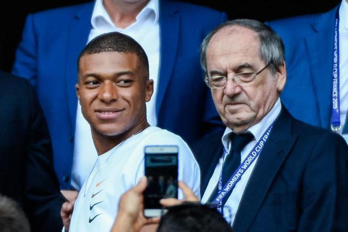Nœl Le Graët et Kylian Mbappé après la finale de la coupe du monde 2018