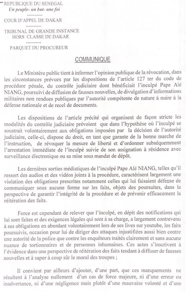 communiqué procureur