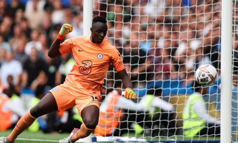Edouard Mendy face à West Ham, le 3 septembre 2022 à Stamford Bridge, Adrian DENNIS / AFP