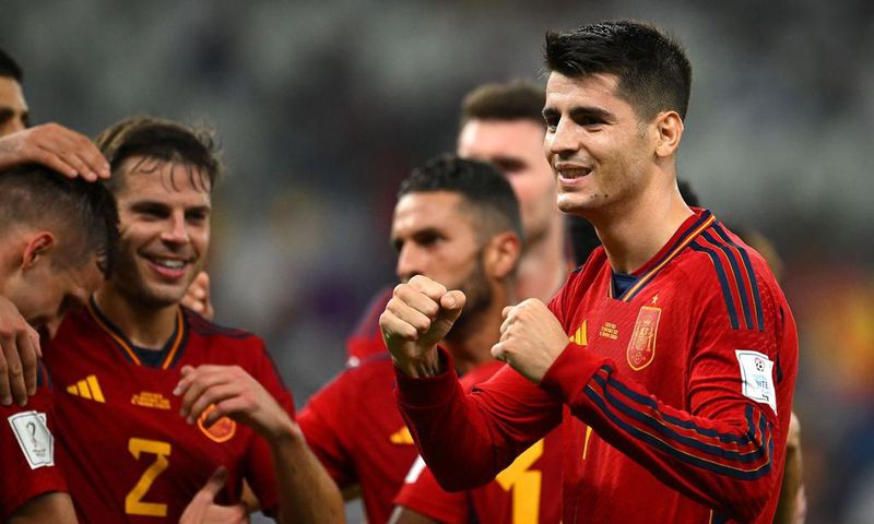 Alvaro Morata celebrating his goal for Spain against Costa Rica