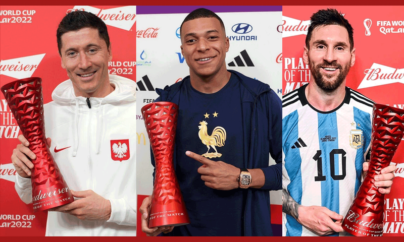 Lewandowsky, Mbappé et Messi, désignés hommes du match après leurs prestations XXL en Coupe du Monde, le 26 novembre 2022.