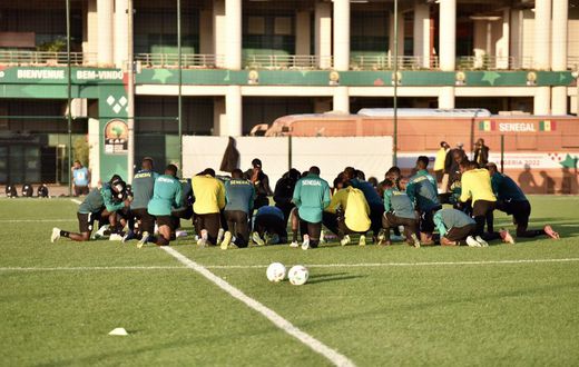 Dernière séance d'entraînement des Lions locaux avant d'affronter le Madascar en demi-finale du CHAN 2022, le 30 janvier 2023