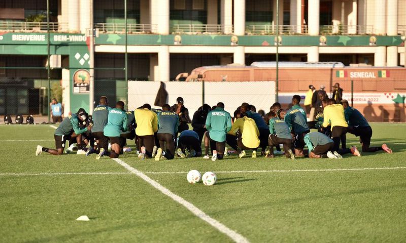 Dernière séance d'entraînement des Lions locaux avant d'affronter le Madascar en demi-finale du CHAN 2022, le 30 janvier 2023