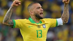 Captain Dani Alves celbrates after Brazil defeat Peru to win their ninth Copa America