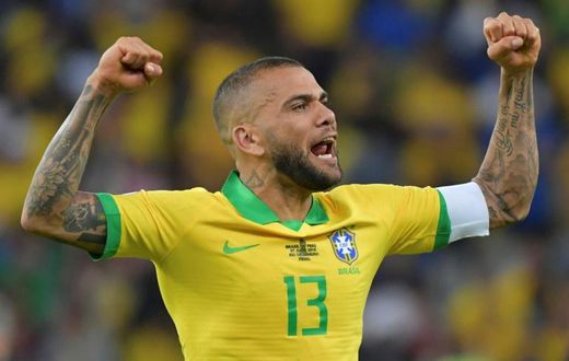 Captain Dani Alves celbrates after Brazil defeat Peru to win their ninth Copa America