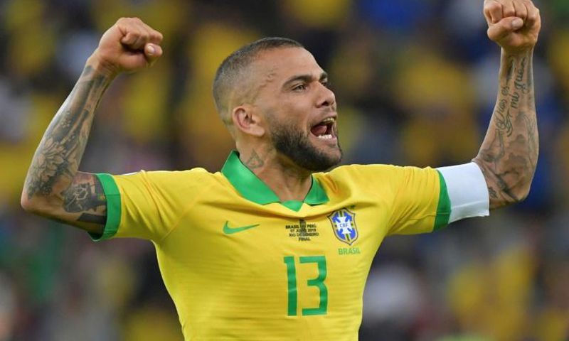 Captain Dani Alves celbrates after Brazil defeat Peru to win their ninth Copa America