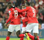 Moussa Niakhate (L) and Jean-Philippe Mateta (R) both scored as Mainz came from behind to draw with Leipzig on Friday