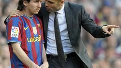Guardiola et Messi au début de la carrière du joueur au FC Barcelone / AFP