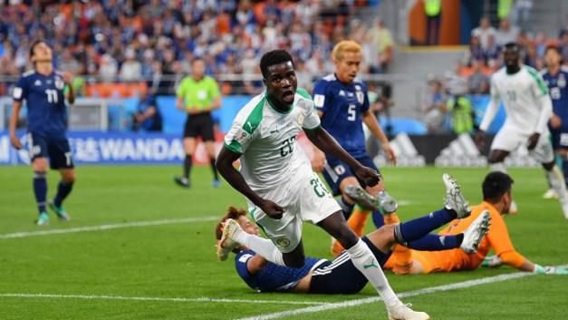 Moussa Wague jubilant après son but contre le Japon en 2018
