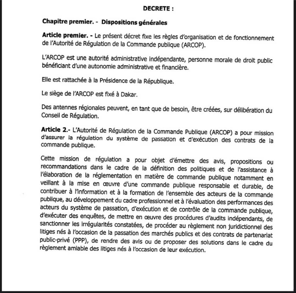 Décret supprimant l'ARMP  qui devient l'ARCOP