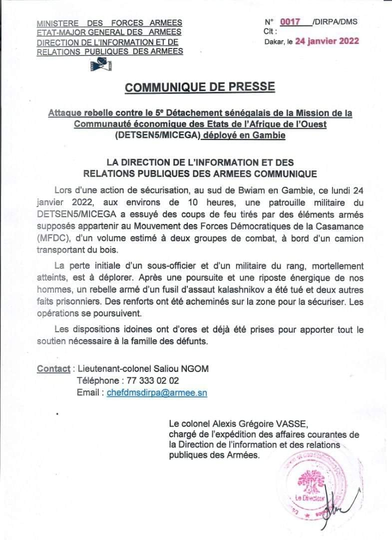 Attaque rebelle communiqué