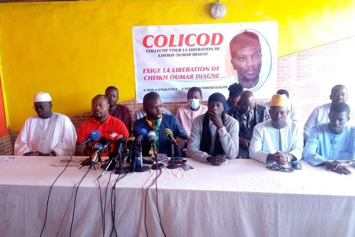 Le Collectif pour la libération de Cheikh Oumar Diagne (Colicod) en conférence de presse, le 12 avril 2022