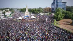 Des manifestants rassemblés le 19 juin 2020 à Bamako pour réclamer le départ du pouvoir du président malien Ibrahim Boubacar Keïta - AFP