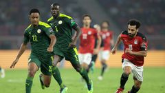 Egypt captain Mohamed Salah (R) chases after the ball during the Africa Cup of Nations final against Senegal in Yaounde on February 6.