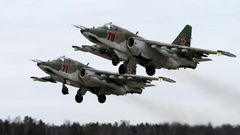 Sukhoi Su-25 jet aircraft, like the ones that Russia positioned near Ukraine and has reportedly used in its offensive against the country.