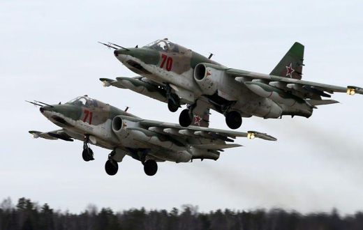Sukhoi Su-25 jet aircraft, like the ones that Russia positioned near Ukraine and has reportedly used in its offensive against the country.