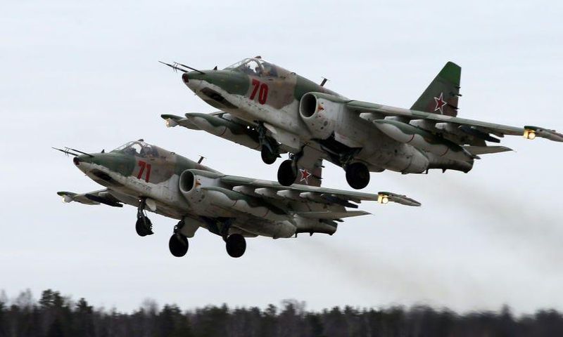 Sukhoi Su-25 jet aircraft, like the ones that Russia positioned near Ukraine and has reportedly used in its offensive against the country.