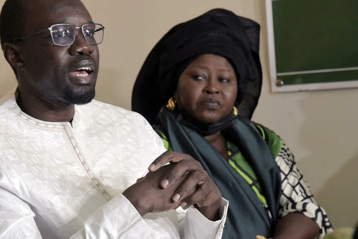 Ousmane Sonko lors de sa rencontre avec l'ex-maire de Dakar, Khalifa Sall AFP - SEYLLOU