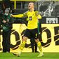 Erling Haaland celebrates scoring his second goal for Dortmund on Friday