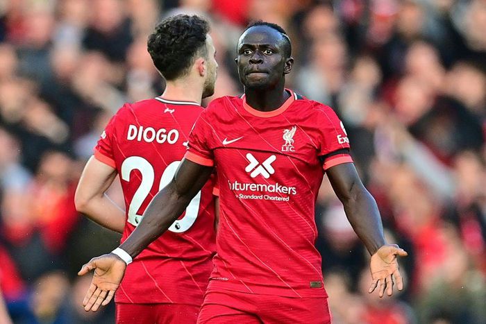 Liverpool forward Sadio Mane celebrates his goal against Manchester City