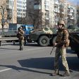 Ukrainian soldiers at a checkpoint in Kyiv, Ukraine, on February 25, 2022.