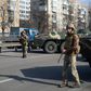 Ukrainian soldiers at a checkpoint in Kyiv, Ukraine, on February 25, 2022.