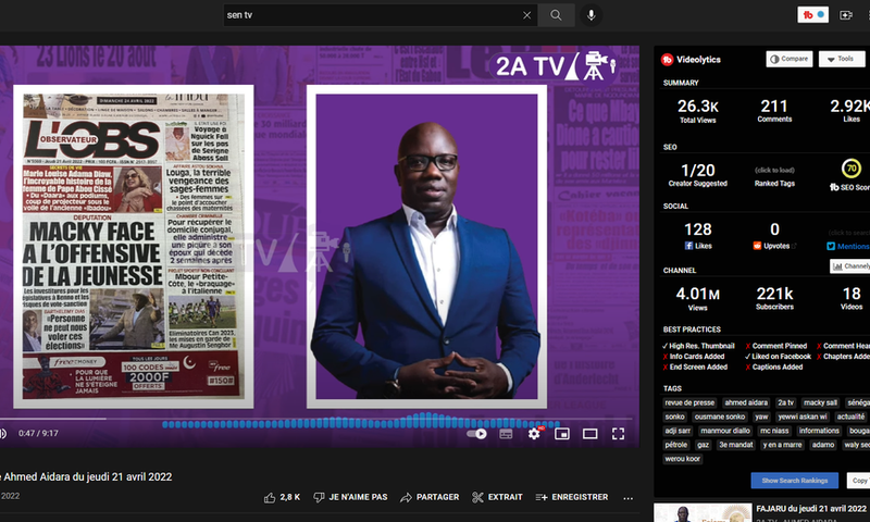 Ahmed Aïdara sur YouTube