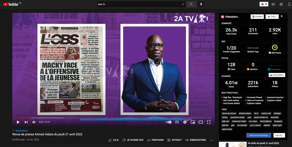 Ahmed Aïdara sur YouTube