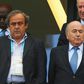 Sepp Blatter (R) and Michel Platini (L) in 2015, banned for 8 years by FIFA Ethics Committee following a corruption scandal.