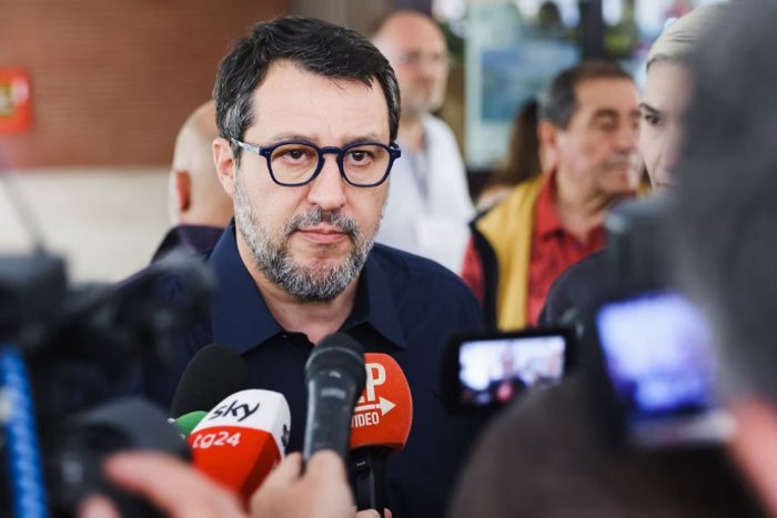 Matteo Salvini à Milan, en Italie, le 8 juin 2024. (ALESSANDRO BREMEC / NURPHOTO / AFP)