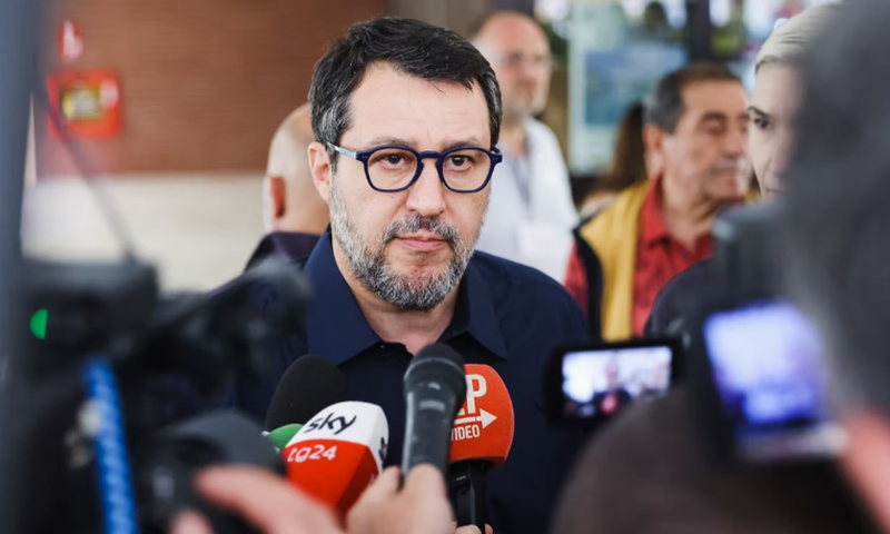 Matteo Salvini à Milan, en Italie, le 8 juin 2024. (ALESSANDRO BREMEC / NURPHOTO / AFP)
