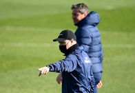 Paris Saint-Germain coach Mauricio Pochettino at his team's training session on Friday