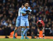 RIyad Mahrez and Bernardo Silva celebrating the Algerian's goal