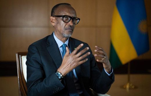 TOPSHOT - Rwanda's President Paul Kagame speaks during an interview with international media at the presidency office in Kigali, on May 28, 2021. (Photo by Simon Wohlfahrt / AFP) (Photo by SIMON WOHLFAHRT/AFP via Getty Images)