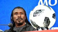 Senegal coach Aliou Cisse talks to the press in Moscow