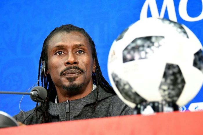 Senegal coach Aliou Cisse talks to the press in Moscow