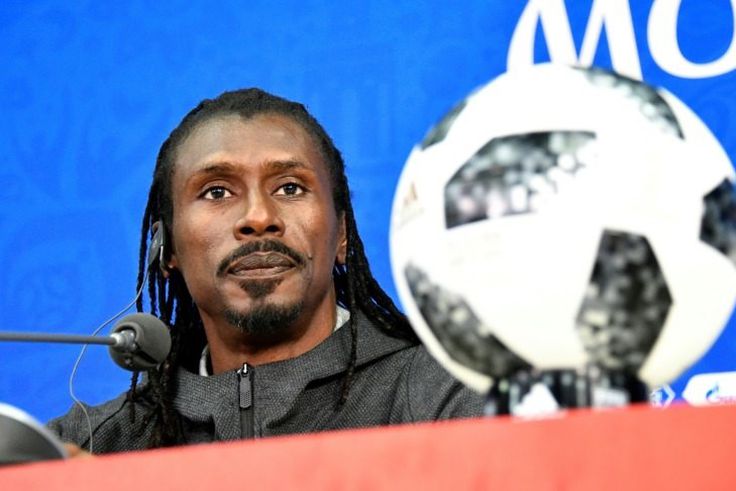 Senegal coach Aliou Cisse talks to the press in Moscow