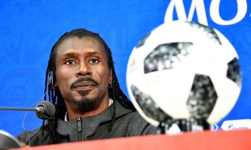 Senegal coach Aliou Cisse talks to the press in Moscow